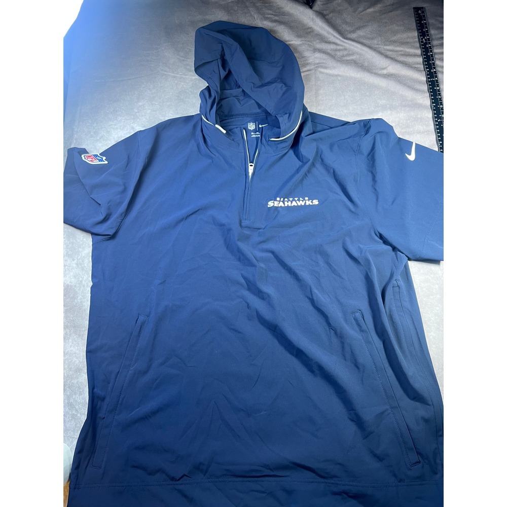 Nike Seattle Seahawks Windbreaker Mens XXL Blue Short Sleeve Quarter Zip Hooded